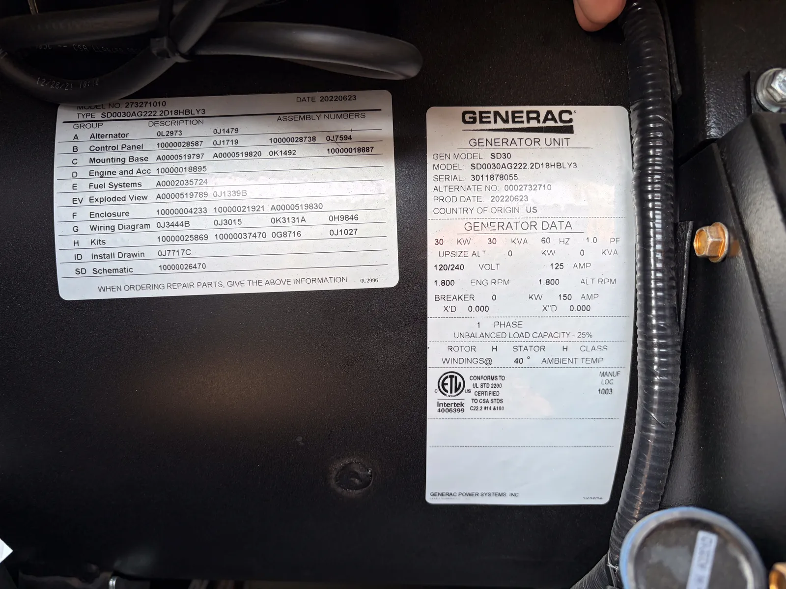 30 KW Generac #SD0030AG222.2D18HBLY3, diesel generator set, sound attenuated enclosure, 120/240 Volts, 3 - Image 5