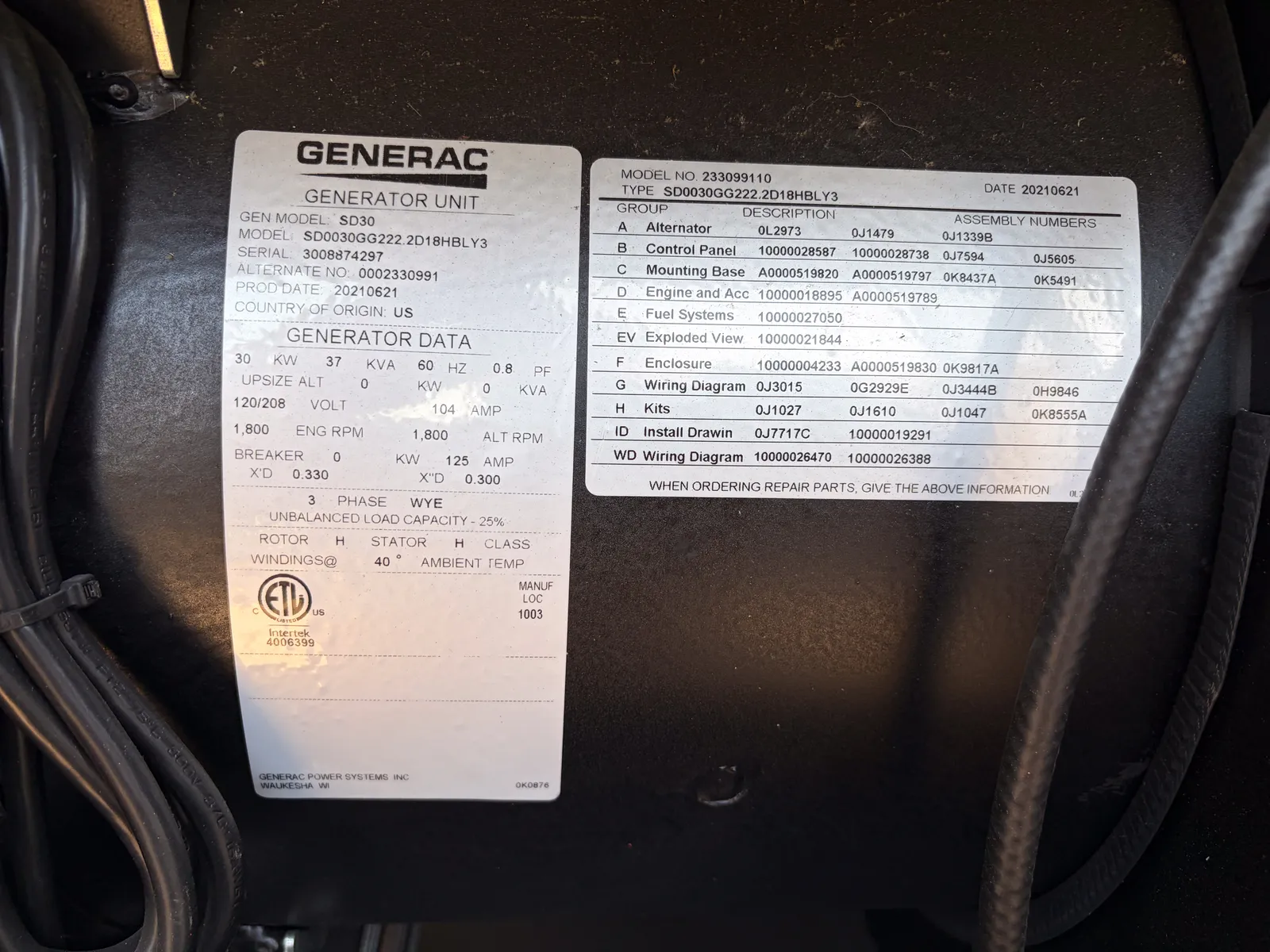 30 KW Generac #SD0030GG222.2D18HBLY3, diesel generator set, sound attenuated enclosure, 120/208 Volts, 3 - Image 5