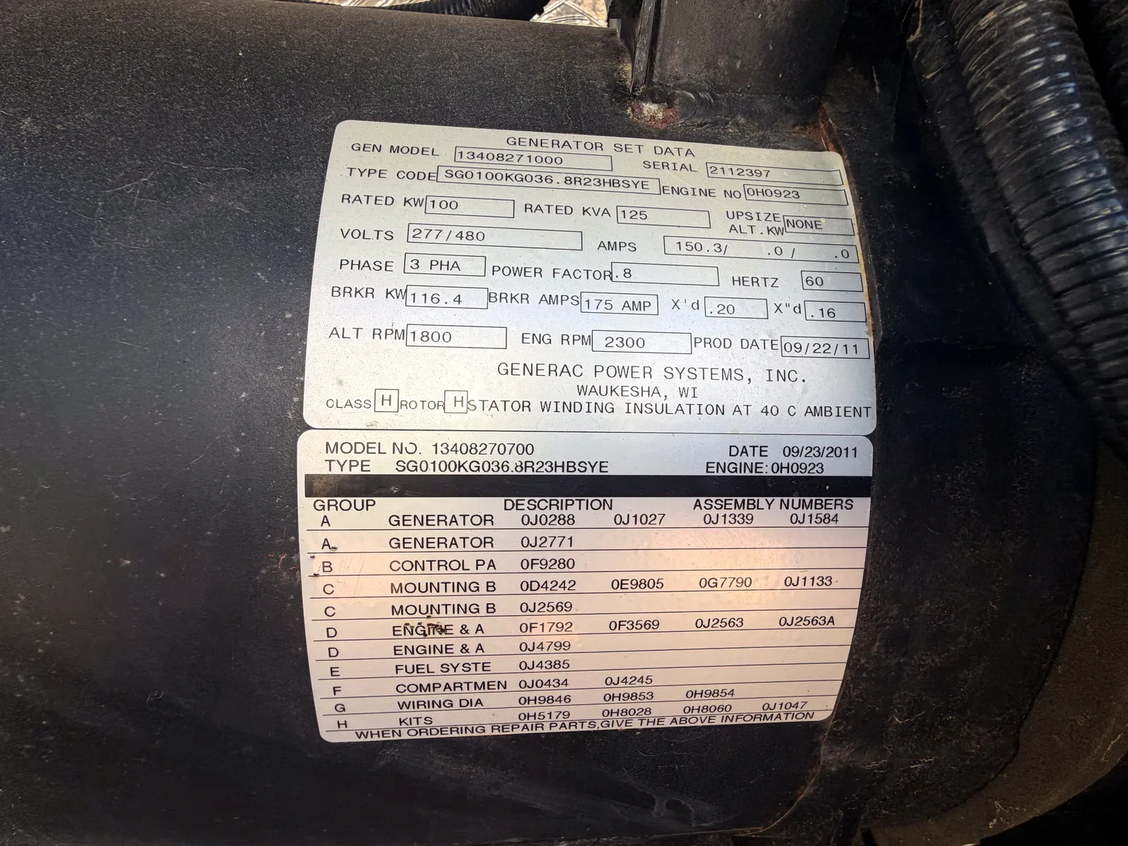 100 KW Generac #13408271000, natural gas generator set, weatherproof/SAE enclosure, 208 Volts, 3 phase, 1 - Image 5
