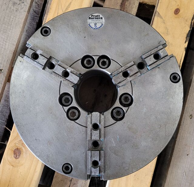 12" Pratt & Whitney Burnerd #1271-53215, 3-jaw chuck, A1-8 back, 3" thru hole - Image 1