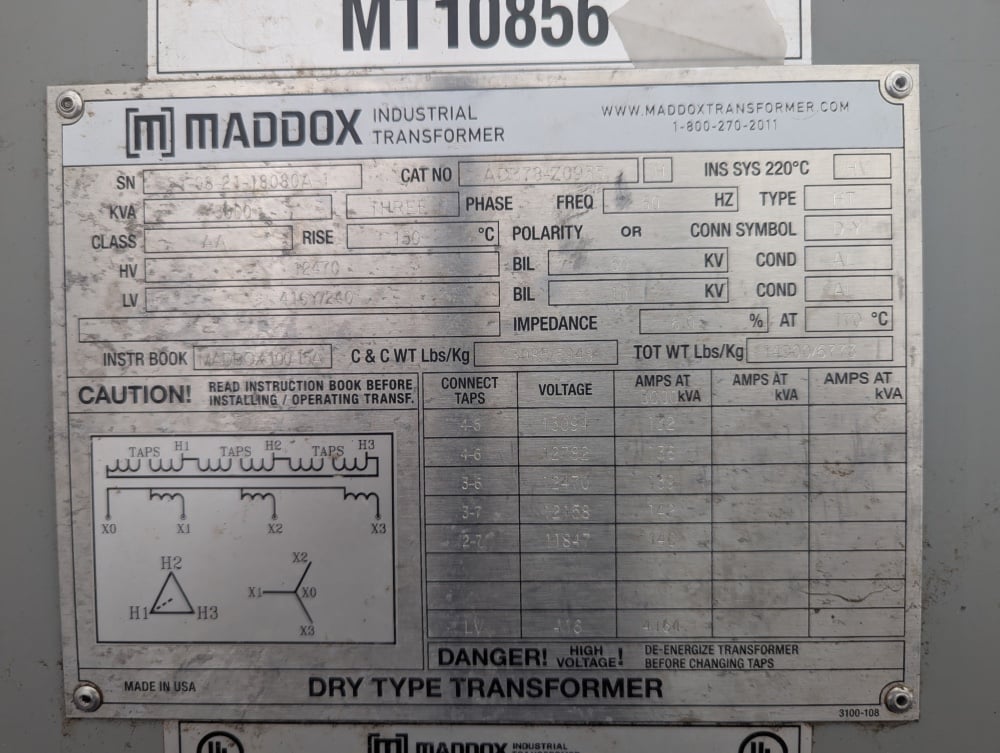 3000 KVA 12470 Delta Primary, 416Y/240 Secondary, Maddox, dry type transformers - Image 2
