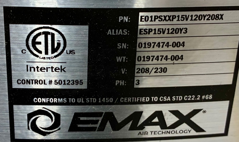 114 cfm, 100 psi, Eaton #ESP15V120Y3(208), air compressor, 208/230 V., 3-phase, 120 gallon tank, 2024 - Image 2