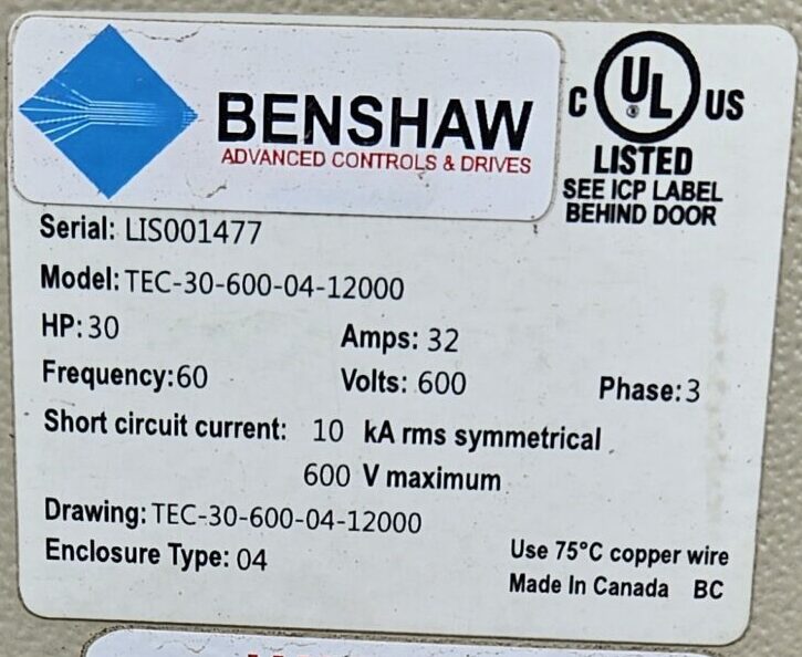 30 HP Benshaw #TEC-30-600-04-12000, Solid State Starter, 32 amps, 600 Volts, 3PH, (3 available) - Image 4
