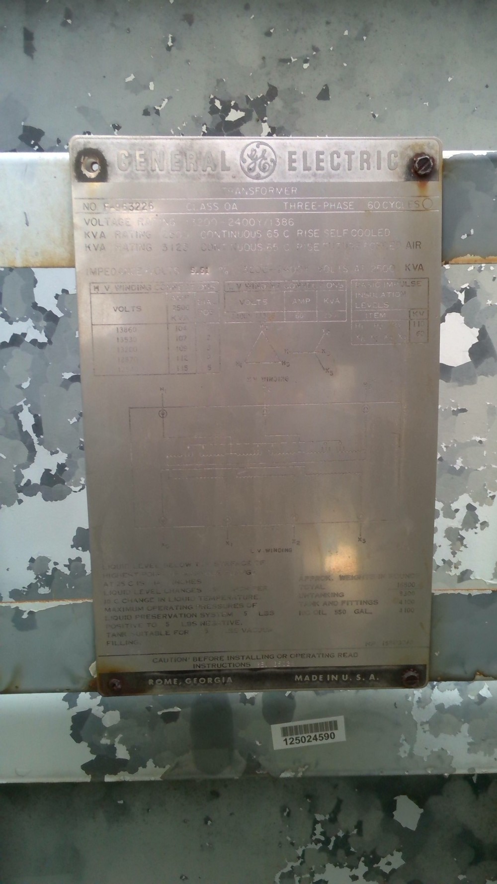 2500/3125 KVA 13200 Delta Primary, 2400Y/1386 Secondary, General Electric - Image 1