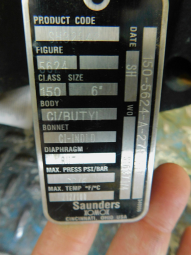 6" Saunders, Lined Diaphragm Valve, Class 150#, Fig. 5624, NEW - Image 2