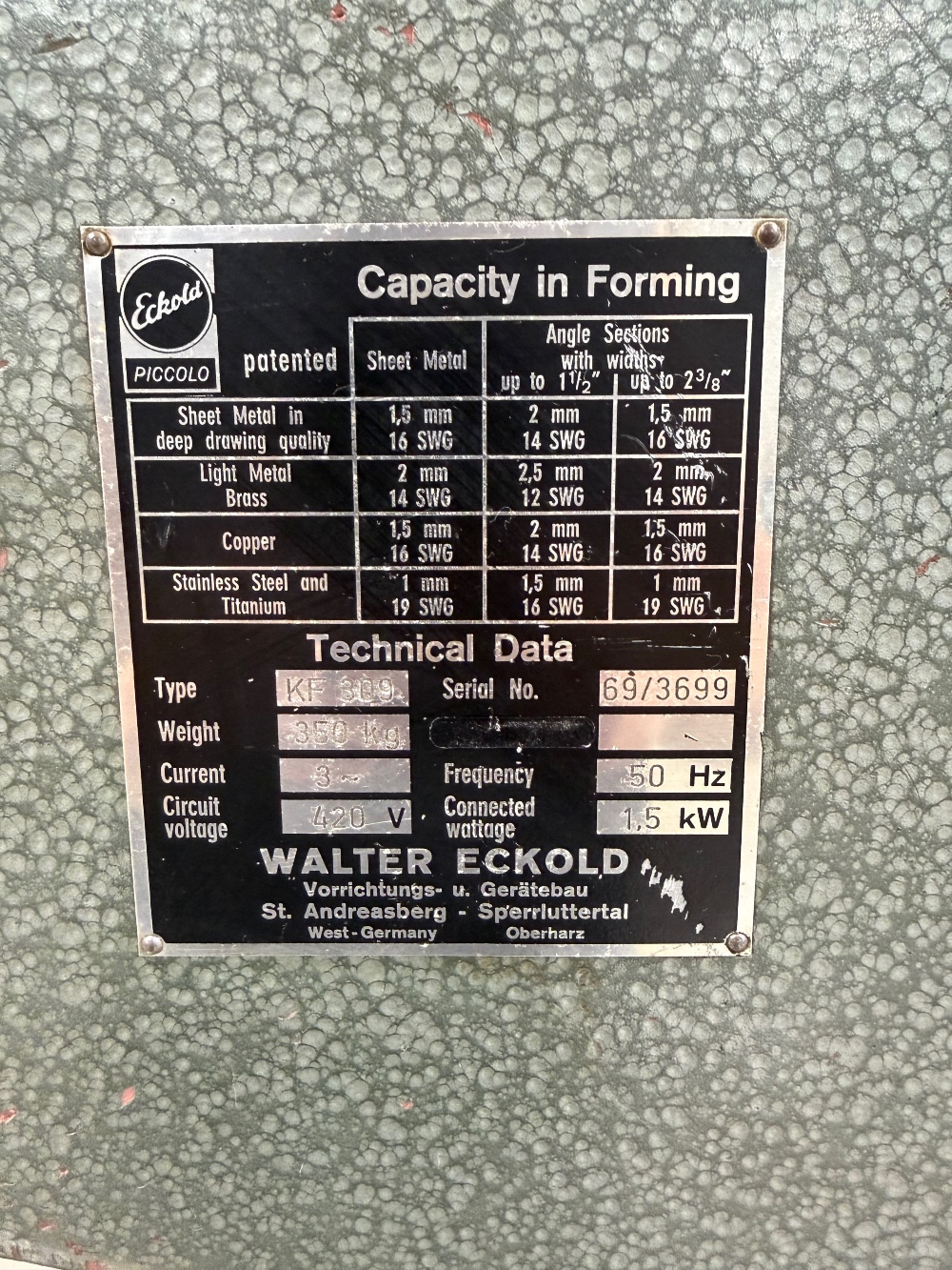 Eckold #KF309, Shrinking & Stretching Machine, Capacity: 14 Gauge Mild Steel, Throat: 13", Strokes/Min: 400 - Image 5