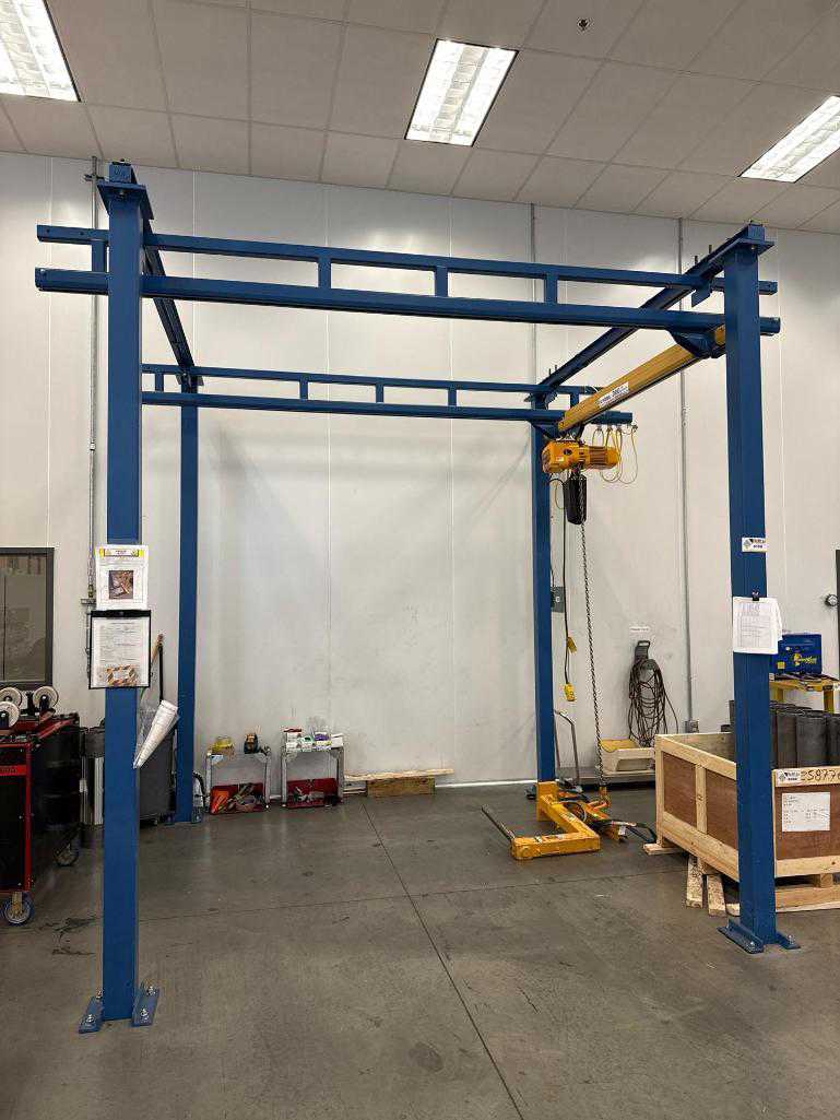 1 Ton, Gorbel, free stand bridge crane, 84" inder hook, pendant hoist Control, 7 FPM, 2011 - Image 1