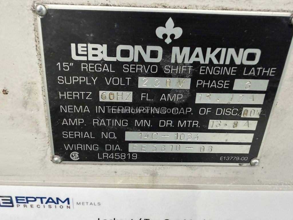 15" LeBlond #Regal, Servo Shift Engine Lathe, 4-jaw chuck, tailstock, 230 V. - Image 7