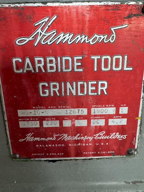 Hammond #WD-10-C, carbide tool grinder, 1900 RPM spindle, 1 HP - Image 8