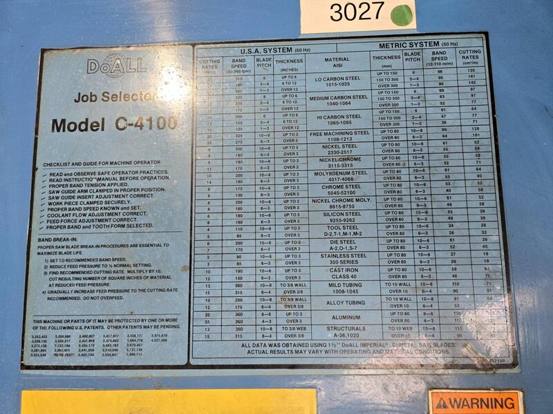 16" x 14" DoAll #C-4100NC, automatic horizontal band saw, 40-360 FPM, UNIOP Control - Image 7