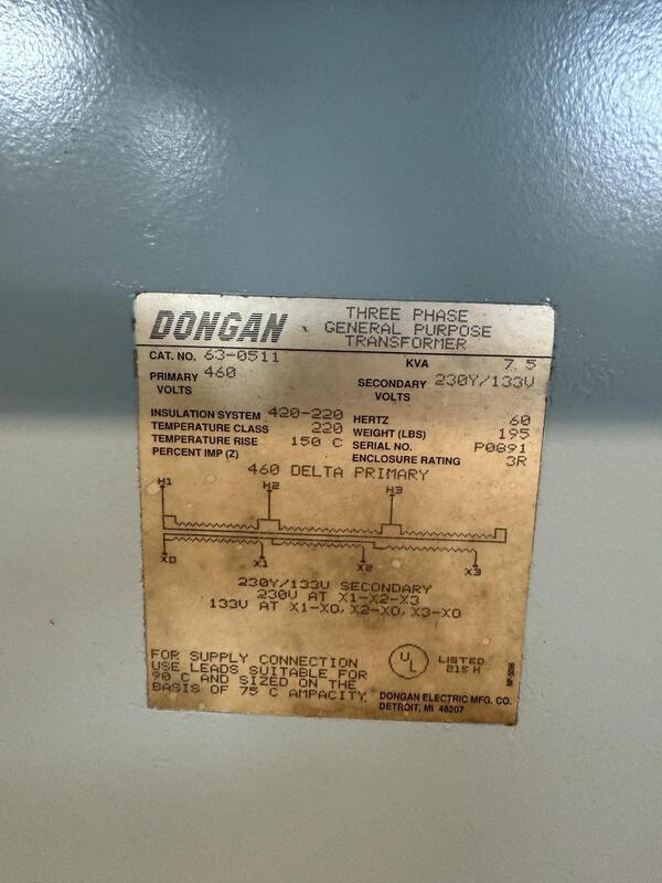 7.5 KVA 460 Primary, , 230/133 Secondary, Dongan #63-0511, transformer, 60 Hz., 3 phase - Image 4