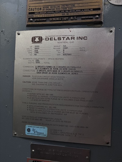 2000 HP RPM 1785 General Electric, Frame 8411S, Electric Motor 3 phase, 6600 Volts, good condition - Image 6