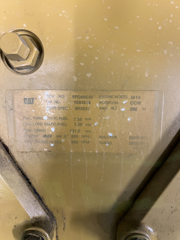 4400 KW Caterpillar #3616, diesel generator set, 5500 kVA, 7968/13800 Volts, 77,025 hours, 2007 - Image 4