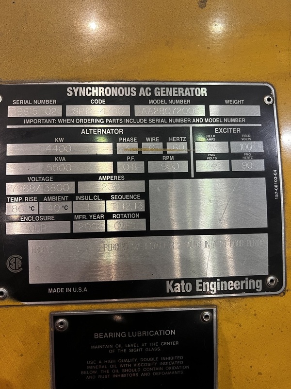 4400 KW Caterpillar #C280-3616, diesel generator set, 5500 kVA, 7968/13800 Volts, 60,731 hours - Image 4