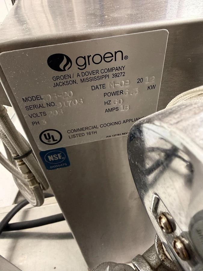 5 gallon Groen #TDB-20A, TA/2, 20 qt. tilting twin agitation & scrape cooker mixer on Stainless Steel stand - Image 9