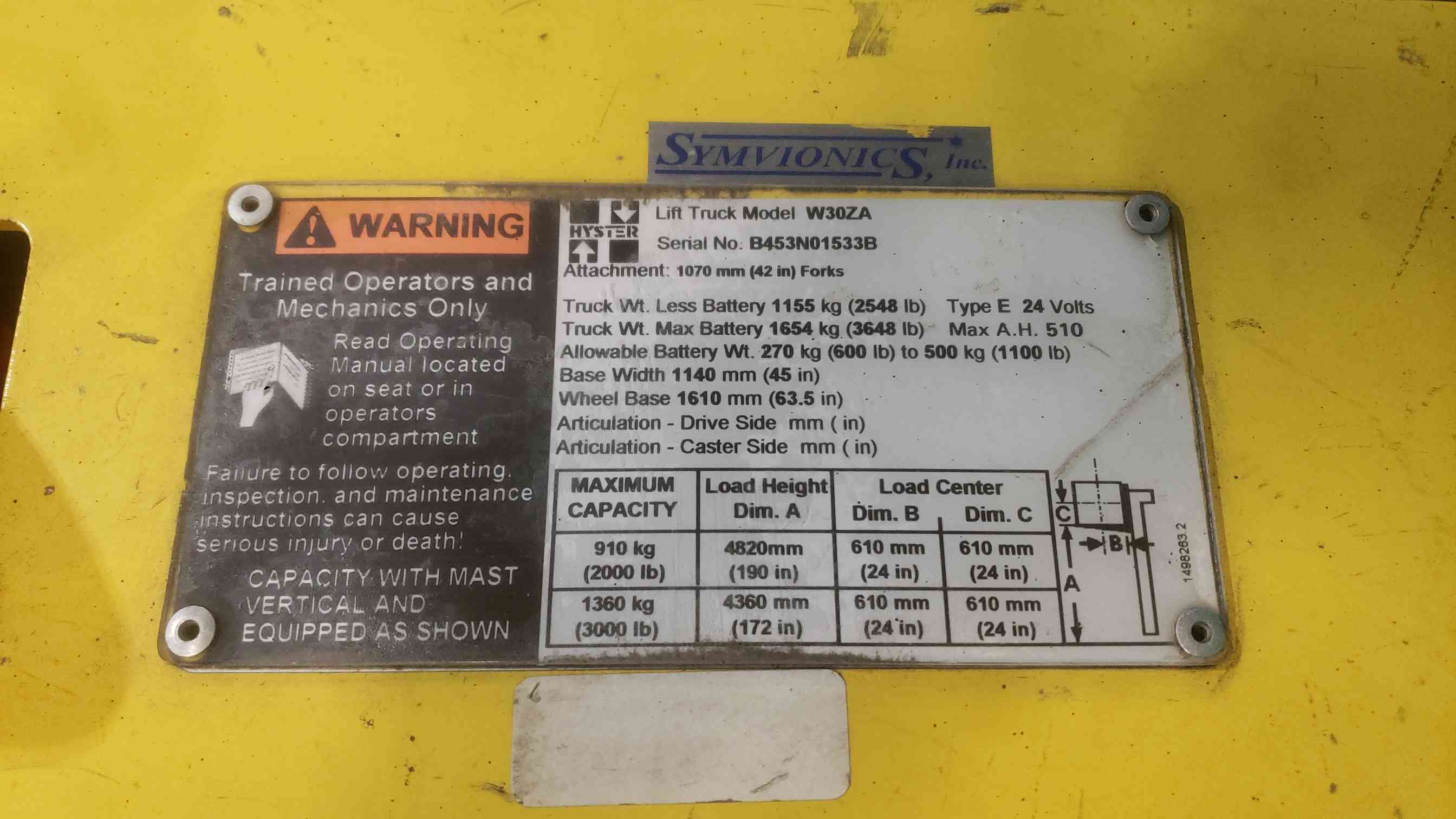 Hyster #W30ZA, Electric Walkie Straddle Stacker, 24 Volts, w/ Hawker HD Charger - Image 2