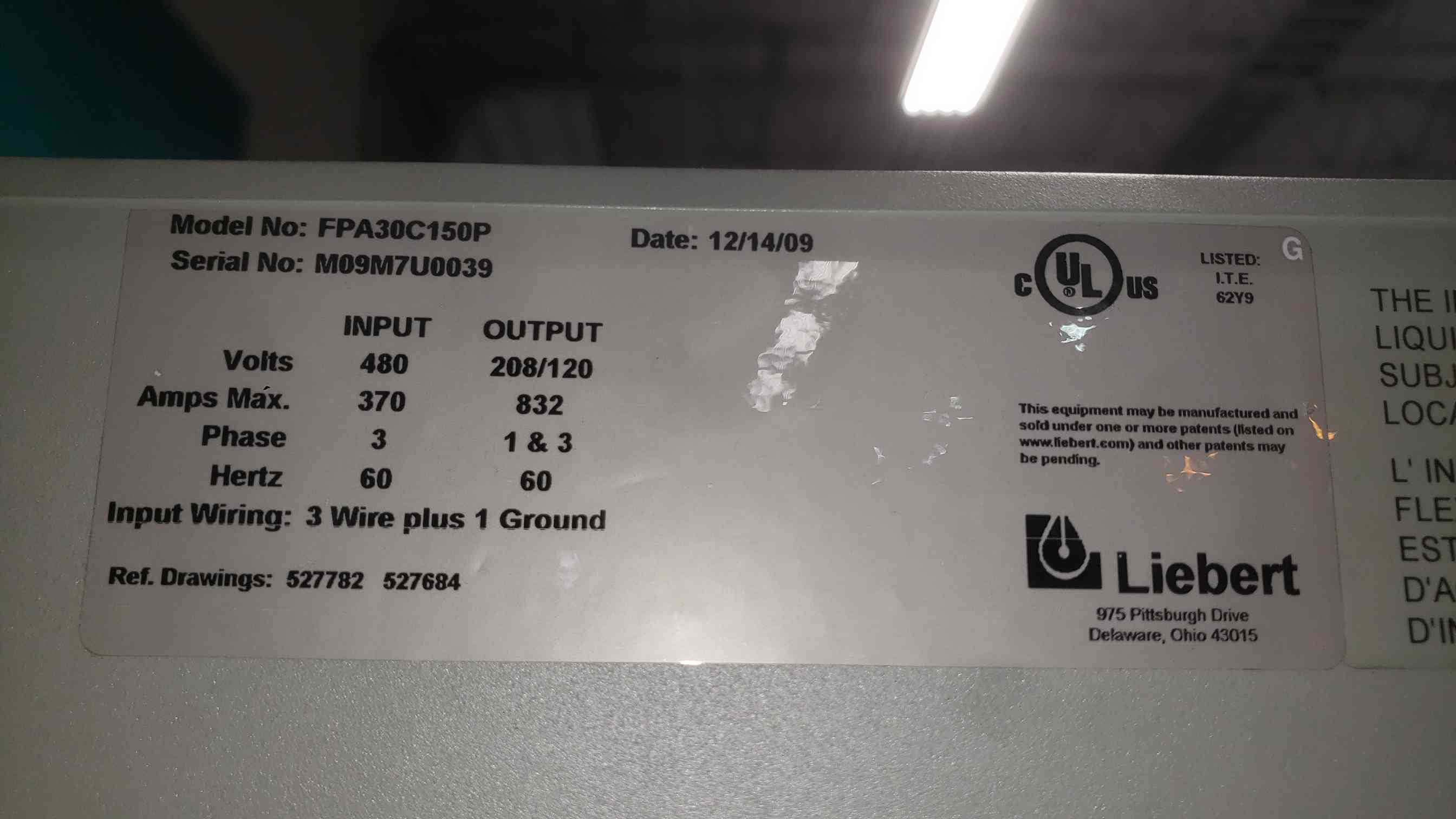 150 KVA Liebert FPC #FPA30C150P, PDU, 480 x 208/120 Volts, w/ Square D Breakers - Image 5