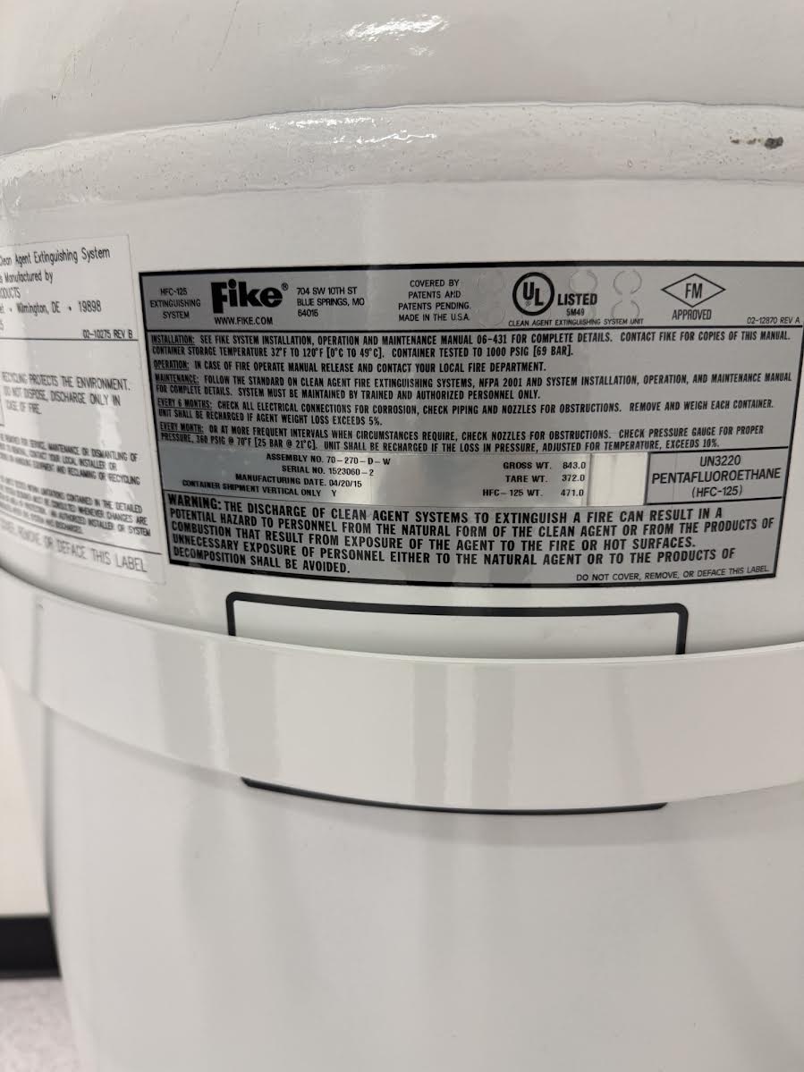 471 lbs. Fike FE-25, Fire Suppression Cylinder, HFC-125 Clean Agent, Tank 70-270-D-W - Image 2