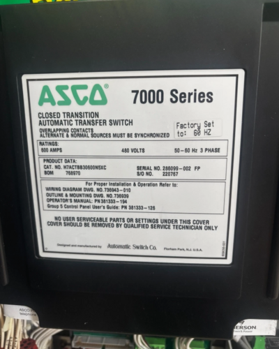 600 Amp. ASCO #7000-Series, H7ACTBB30600N5XC, closed transition automatic transfer switch bypass isolation - Image 2