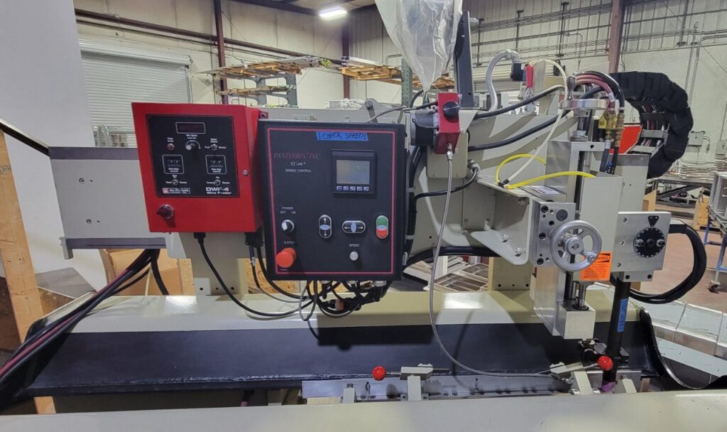Pandjiris #24E3.5-30, 24" external longitudinal seam welder, carriage, copper finger tips, cables & hoses - Image 2