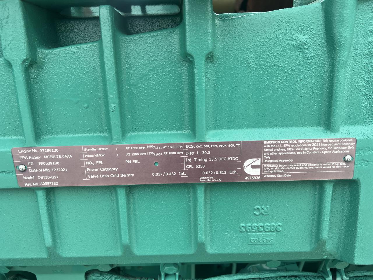 1000 KW Cummins/Onan #DQFAH-2140003, Diesel Generator Set, 277/480 Volts, 1800 RPM, circuit breaker, 3PH, 6 - Image 8