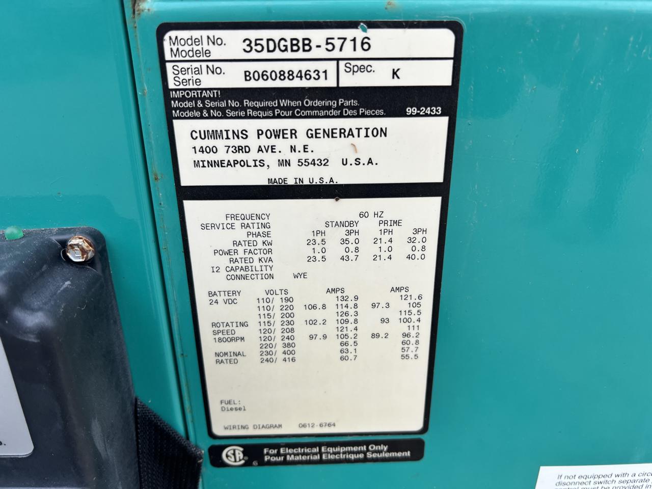 35 KW, 1800 RPM, Cummins/Onan/Newage #35DGBB-5716, Generator End w/ Controller & Breaker, 120/208 Volts, 3PH - Image 10