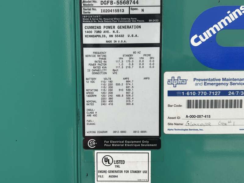 175 KW Cummins #DGFB, diesel generator set, 277/480 Volts, 3-phase, 277 HP @ 1800 RPM, 6CTA8.3G2 engine - Image 10