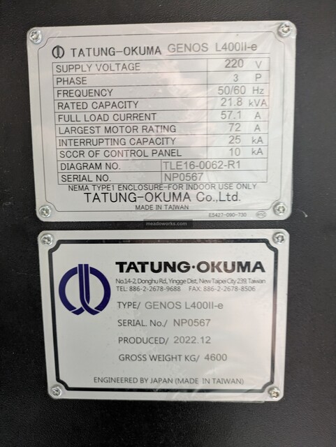 Okuma #Genos-L400II-e, CNC lathe, 12 station turret, OSP-P300LA-e control, chip conveyor, 220 V., 2022 - Image 5