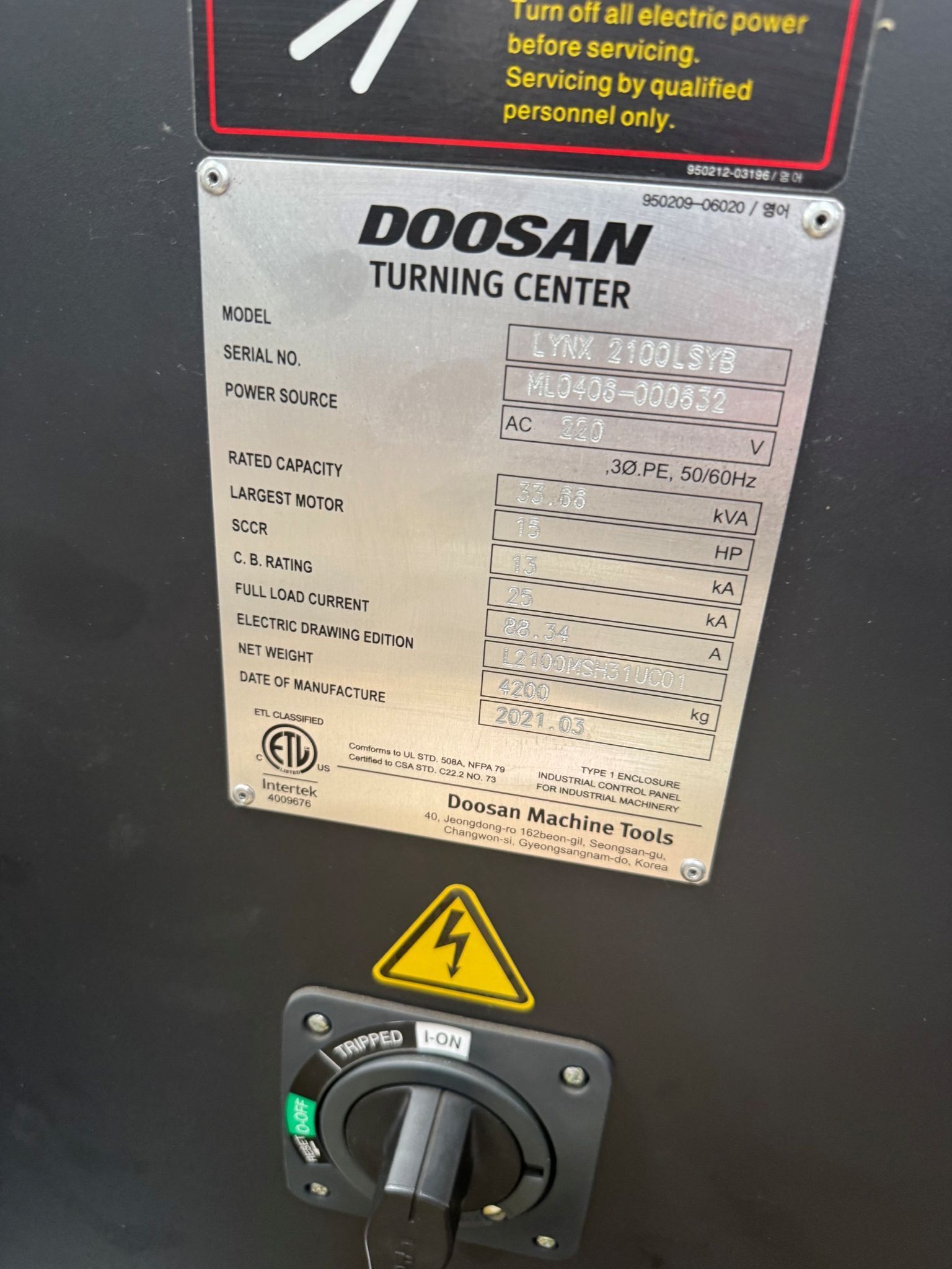 Daewoo Doosan #Lynx-2100LSYB, CNC lathe, 22.8" swing, 8" chuck, 2" bar, 11.8" dia., 20" lgth, Fanuc I - Image 5