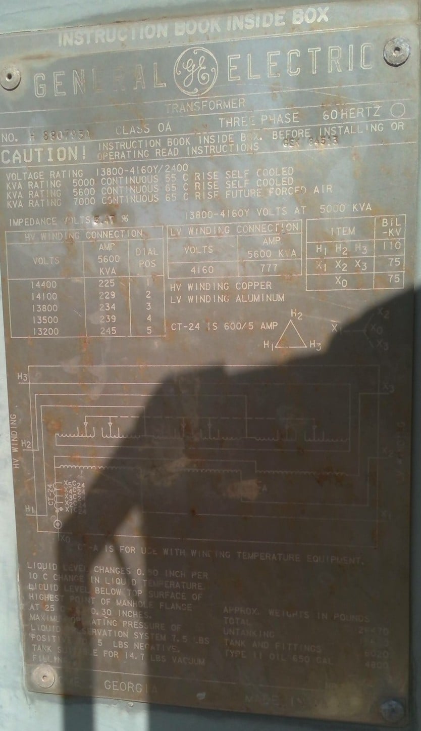 5000/7000 KVA 13800 Delta Primary, 4160Y/2400 Secondary, General Electric - Image 1