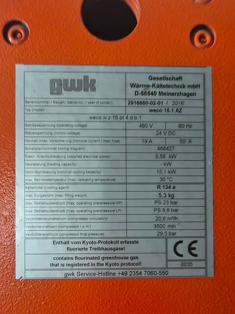 Gwk #weco-15.1-az, tcu, r134a, 3500 rpm, 2016 - Image 7
