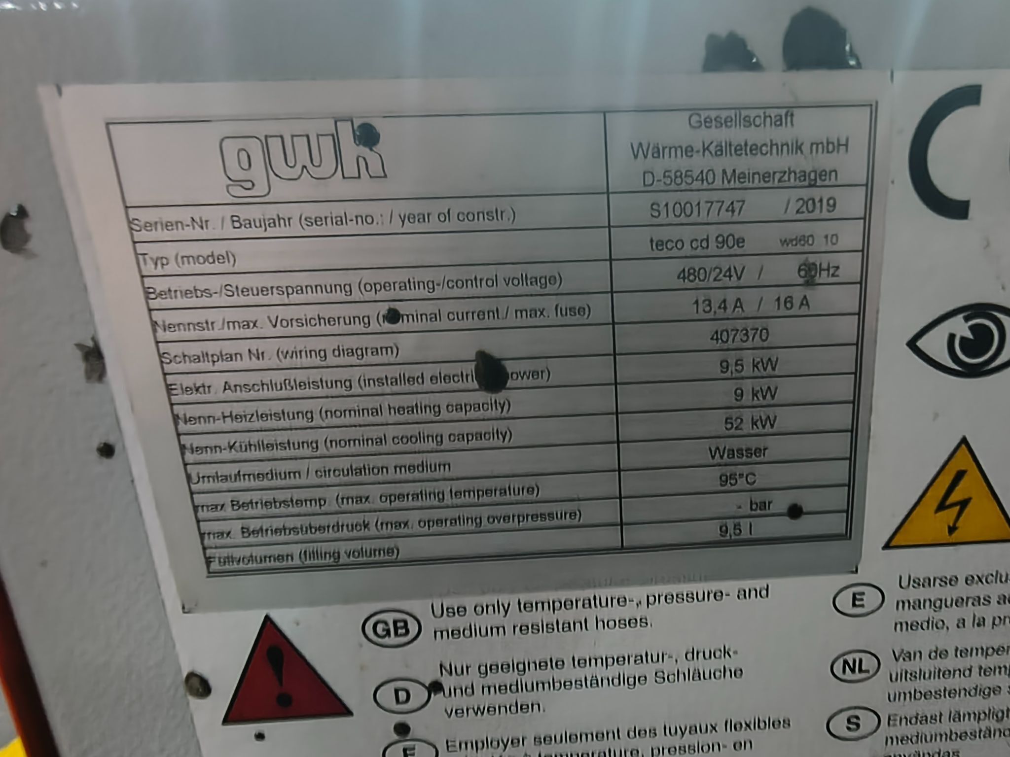 GWK #TECO-CS-90E, water TCU, 95C, 9 KW, 2019 - Image 5