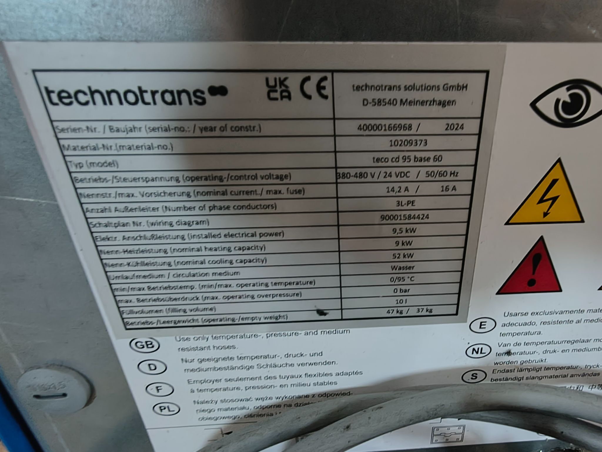 TechnoTrans #TECO-CD-95-BASE-60, water TCU, 95C, 9 KW, 2024 - Image 5