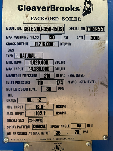 350 HP Cleaver-Brooks #CBLE-200-350-150ST, Packaged Steam Boiler, 150 PSI, AB PowerFlex 400 VFD, 2015 - Image 3