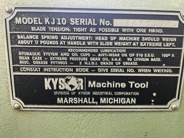 18" Kysor Johnson #KJ10, Horizontal Band Saw, 3/4" x 138" blade, 50-270 FPM, 11" x18" bed - Image 5