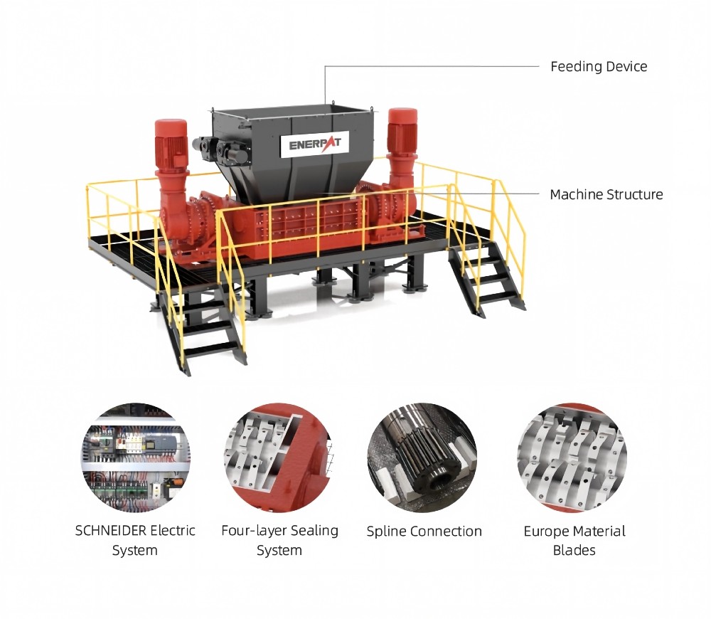 TDF Tyre Shredder, Enerpat #MSB-ETY1600, 3 TPH, Producing 50-100 mm Tire Chips - Image 4