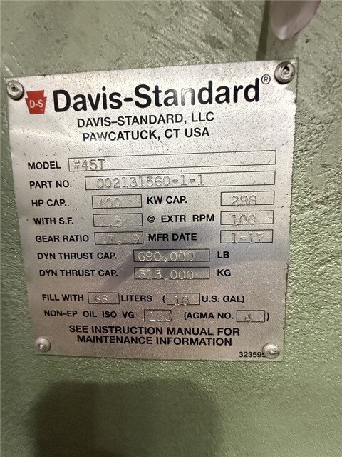 4.5" Davis Standard #45T, underwater pelletizing extrusion line, 34:1 L/D, 300 HP, w/Gala 6 pelletizer, 2017 - Image 6