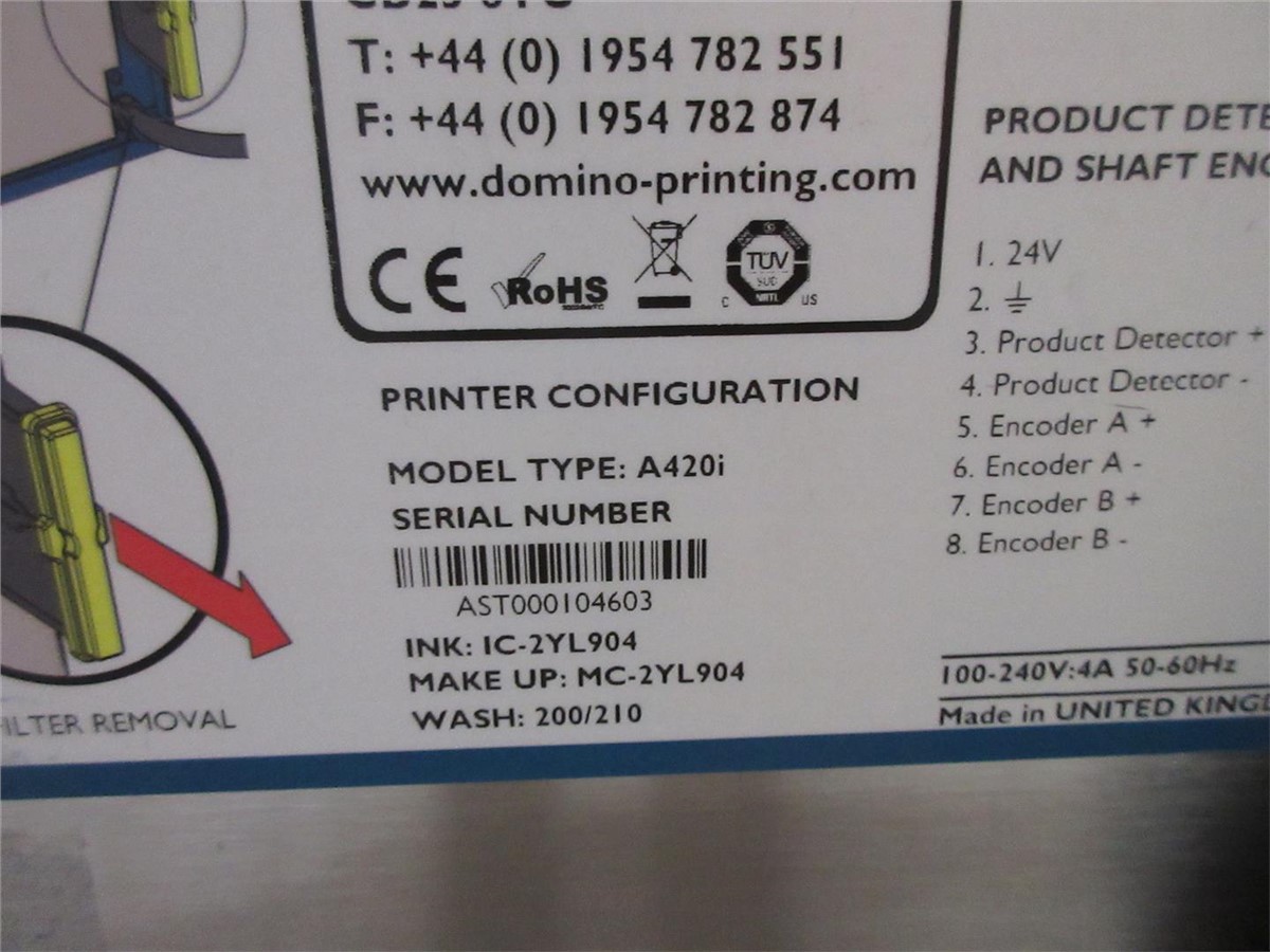 Domino #A420I, inkjet printer, 100-240 V., 50/60 Hz., 4 amps (2 available) - Image 5