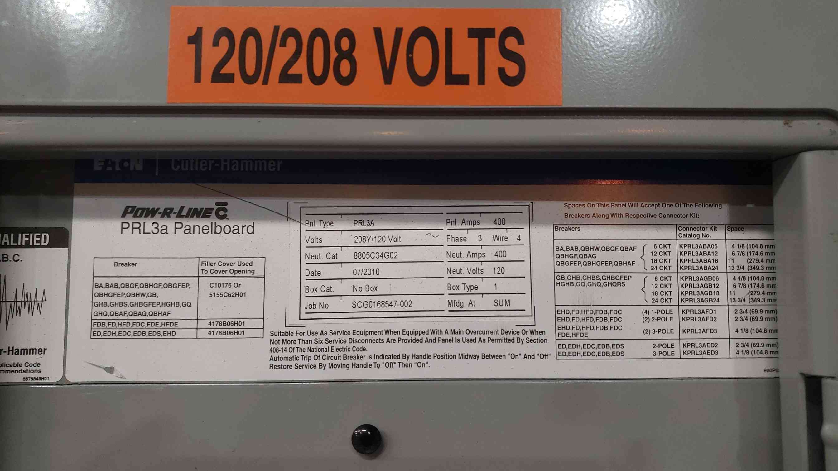 400 Amp. Cutler-Hammer, PRL3a Pow-R-Line, Panelboard, w/ Breakers, 3 phase, 120/208 Volts - Image 9