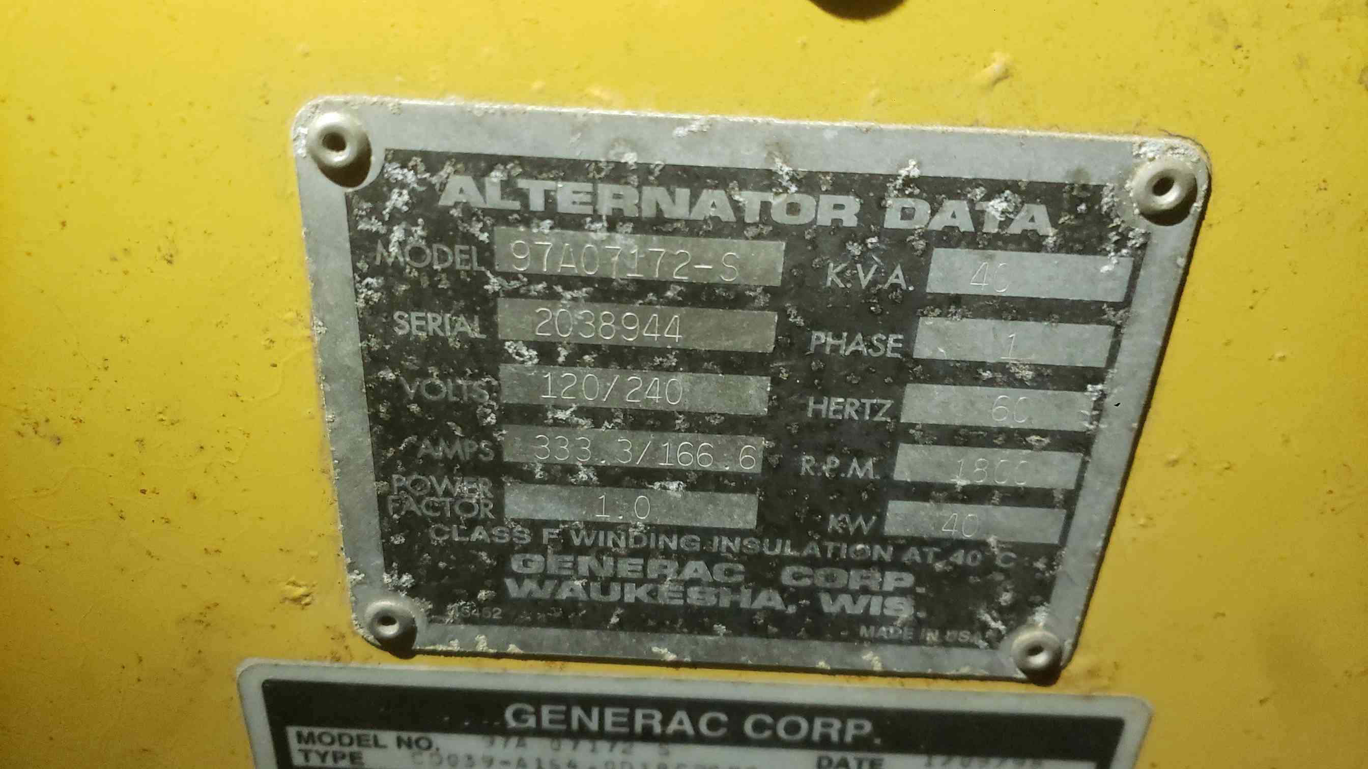 40 KW Generac, diesel generator set, 120/240 Volts, 1 phase, enclosed, sub-base tank, 1067 hours - Image 8