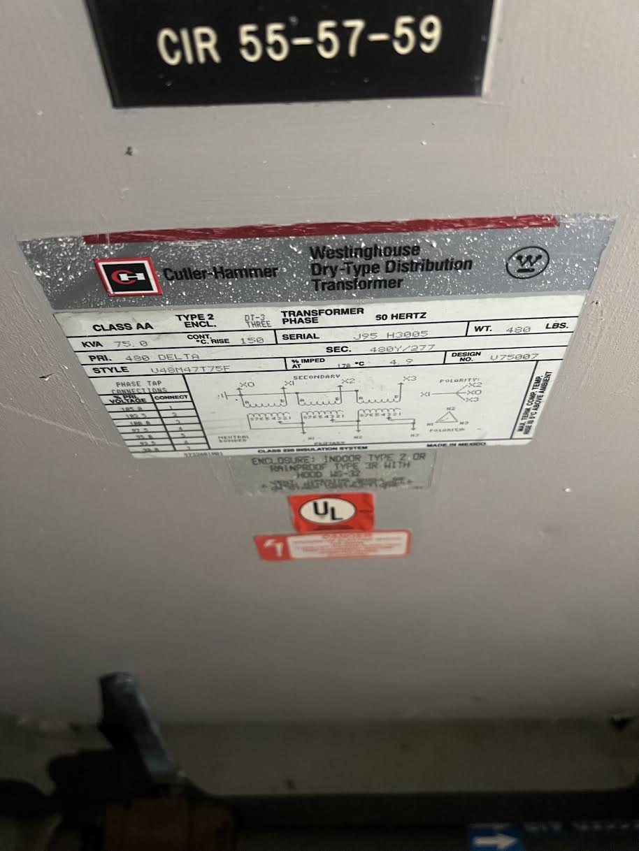 75 KVA 480 Primary, 480Y/277 Secondary, Cutler-Hammer V48M47T75F, Dry Type, 3PH (2 available) - Image 4