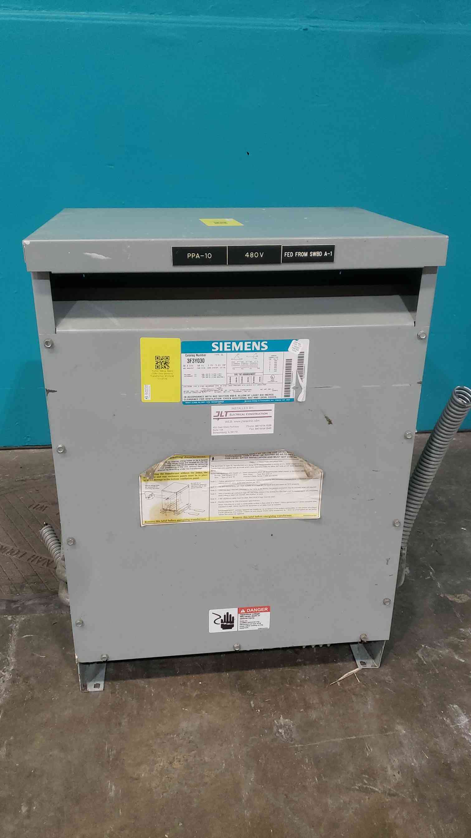30 KVA 480 Primary, 208Y/120 Secondary, Siemens 3F3Y030, Step Down Dry Type, 3PH - Image 1