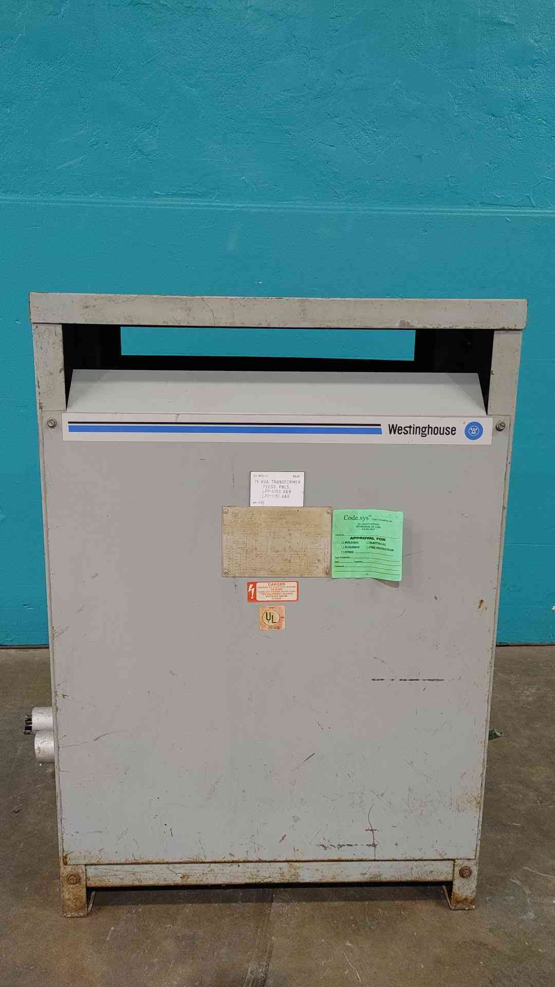 75 KVA 480 Primary, 208Y/120 Secondary, Westinghouse V48M28T75J, DT-3, 3PH - Image 1