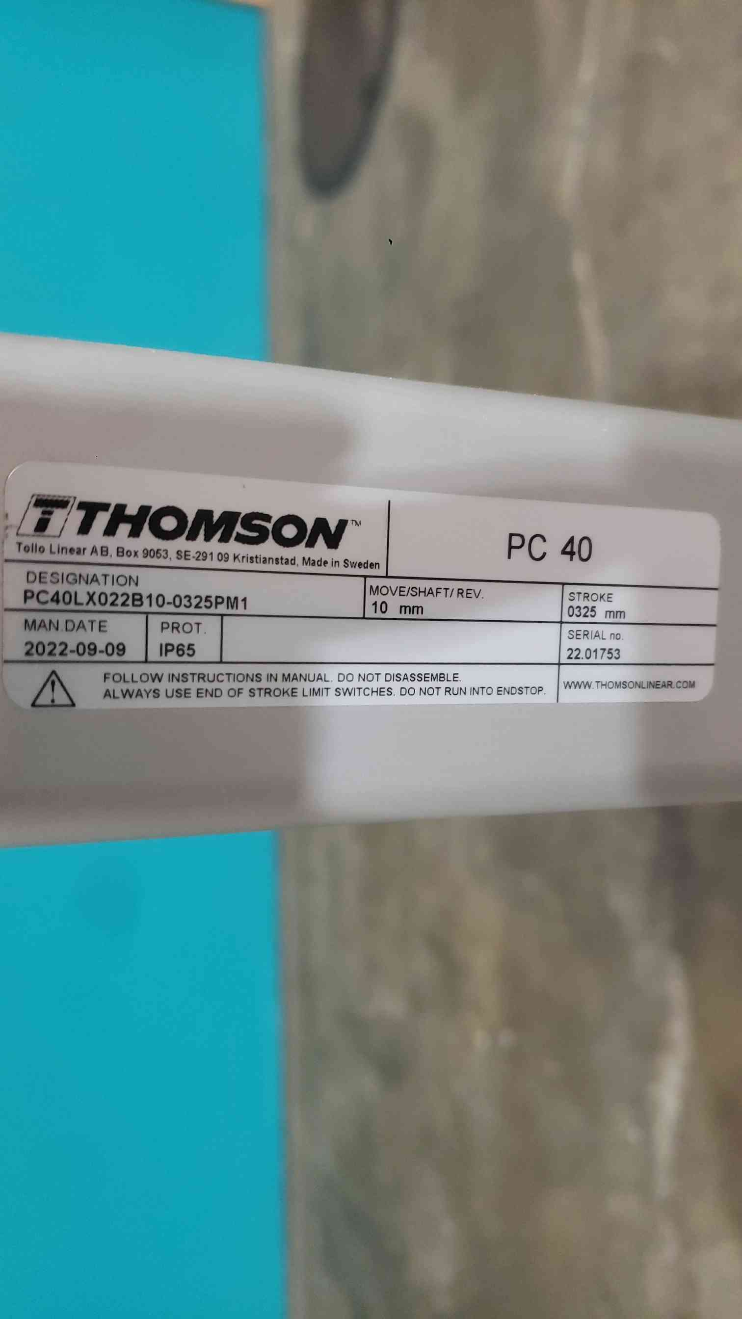 Thomson #PC40LX022B10-0325PM1, Linear Actuator, 12-13/16" Stroke - Image 2