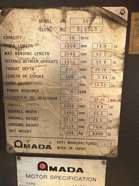 100 Ton, Amada #RG-100S, hydraulic press brake, 8' overall, 1986 (entire machine shop for sale) - Image 2