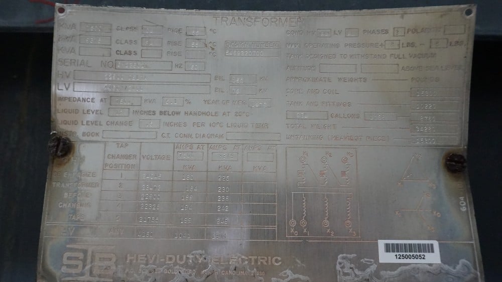 7500/9376 KVA 22900 Delta Primary, 4160Y/2400 Secondary, Hevi-Duty - Image 1