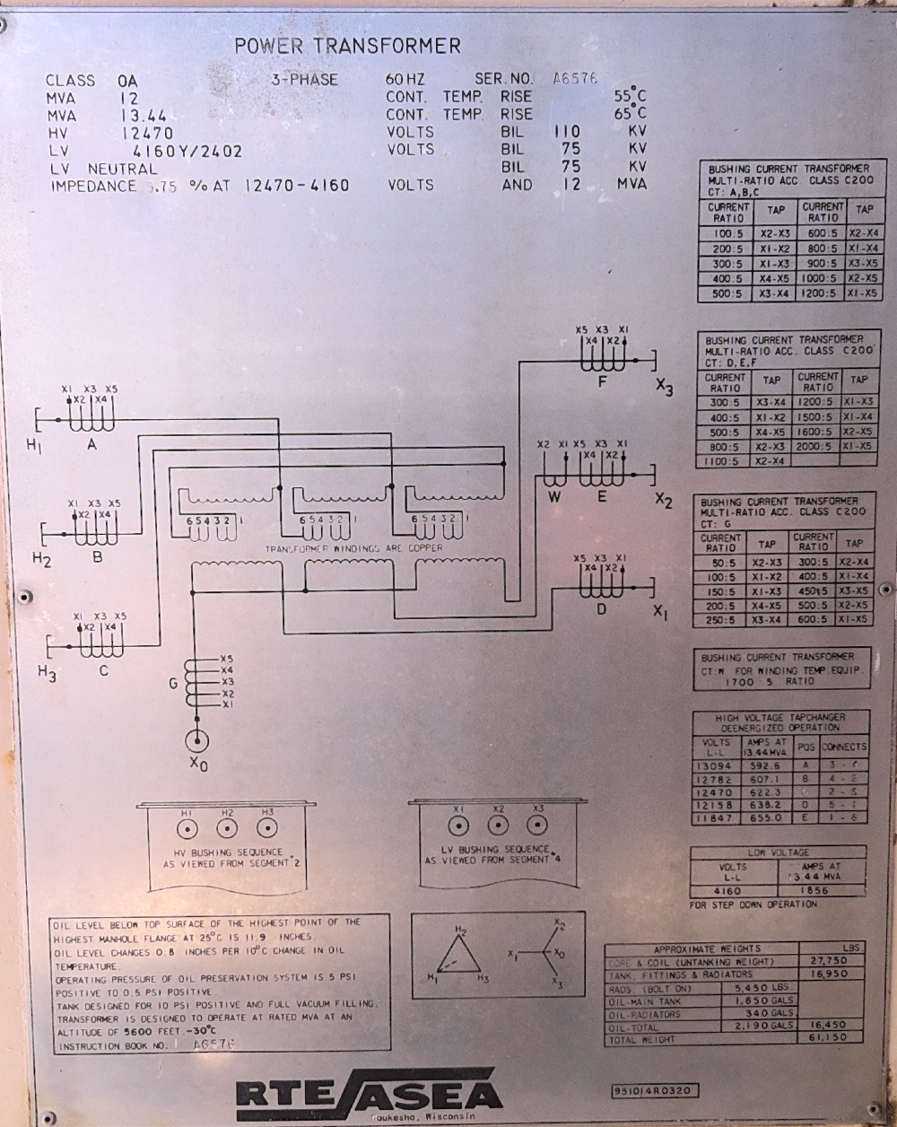 12000/13440 KVA 12470 Delta Primary, 4160Y/2402 Secondary, Rte Asea - Image 1