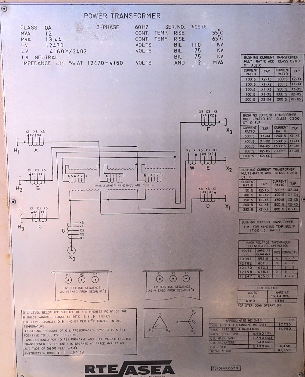 12000/13440 KVA 12470 Delta Primary, 4160Y/2402 Secondary, Rte Asea - Image 1