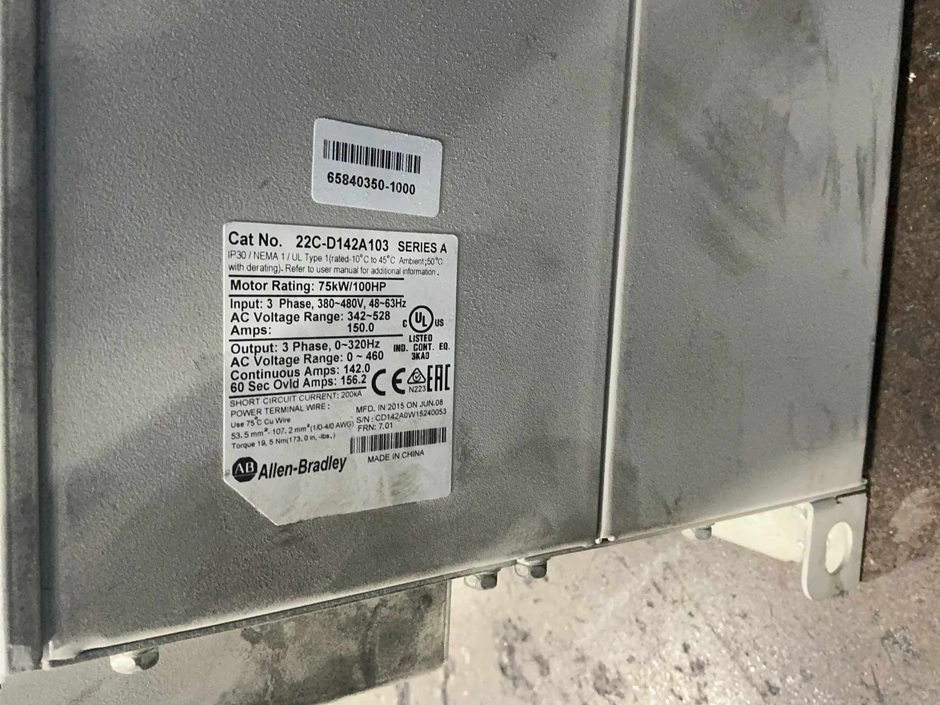 100 HP Allen-Bradley, 22C-D142A103, Variable Frequency Drive, 150 Amps, 3 phase, 48-63 Hz, 380-480 Volts, 2015 - Image 5