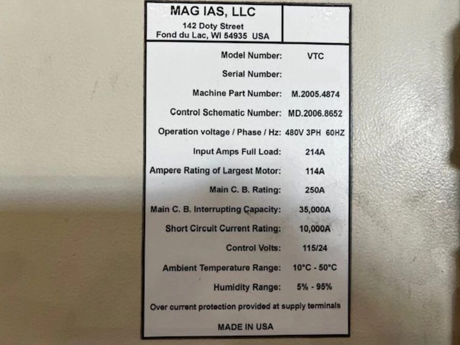 MAG #VTC-1600, CNC Vertical Boring Mill, 63" chuck, 78.7" swing, 68.89" ram stroke, C-axis live tooling, 450 - Image 7